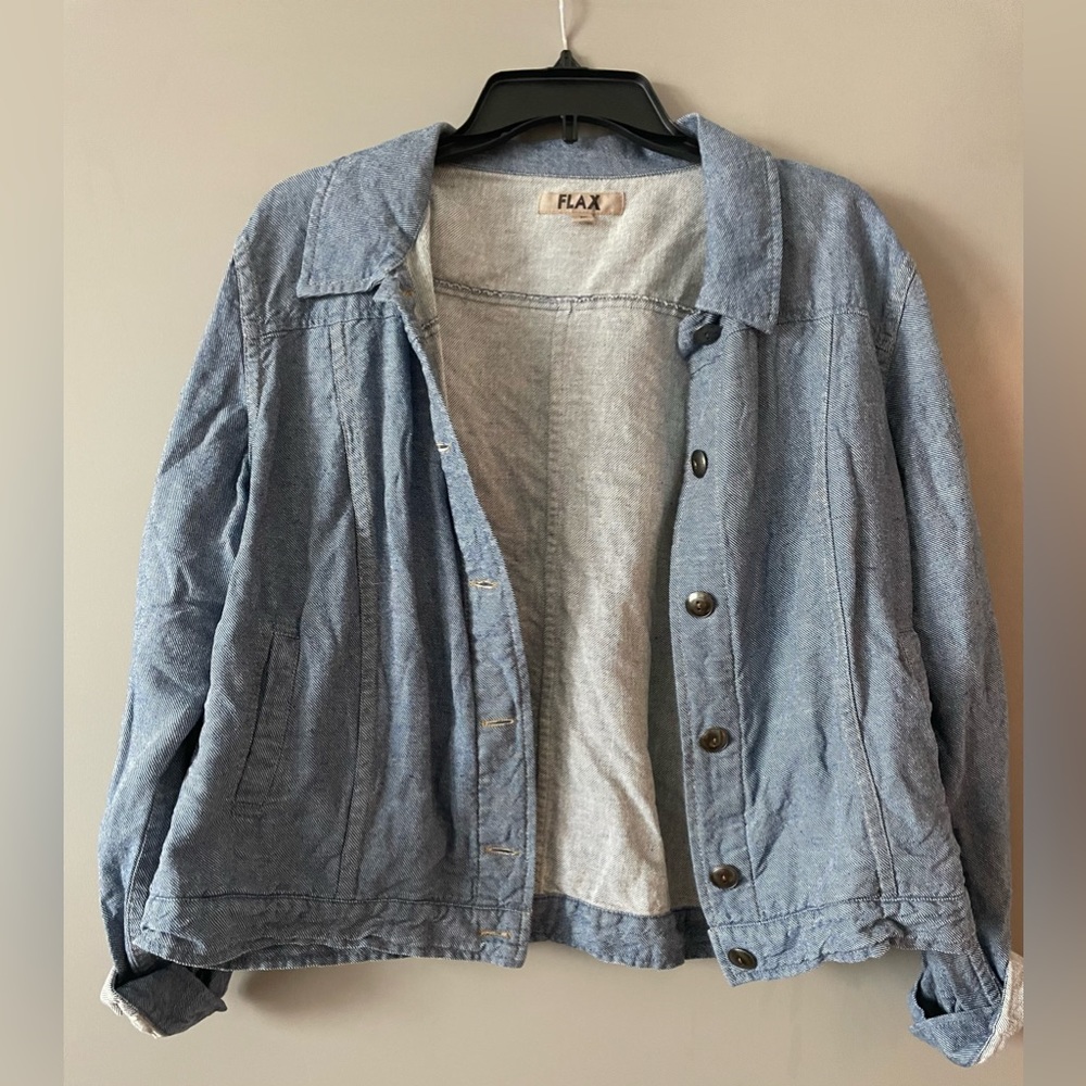 Flax Linen Cotton Denim Front swing jacket M